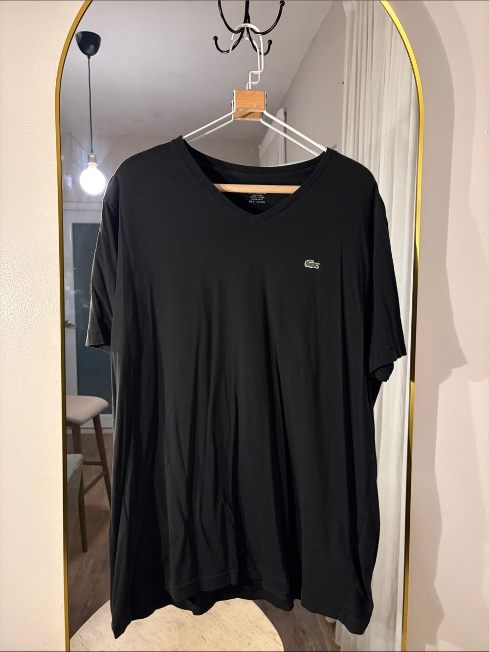 Lacoste Black V-Neck Short Sleeve Tee with Green Crocodile